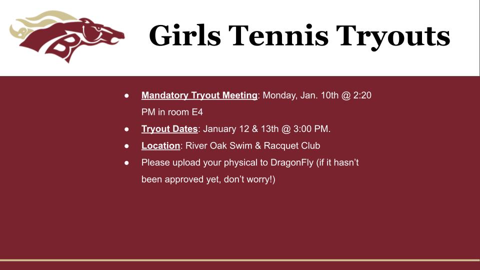 Girls’ Tennis Tryouts
