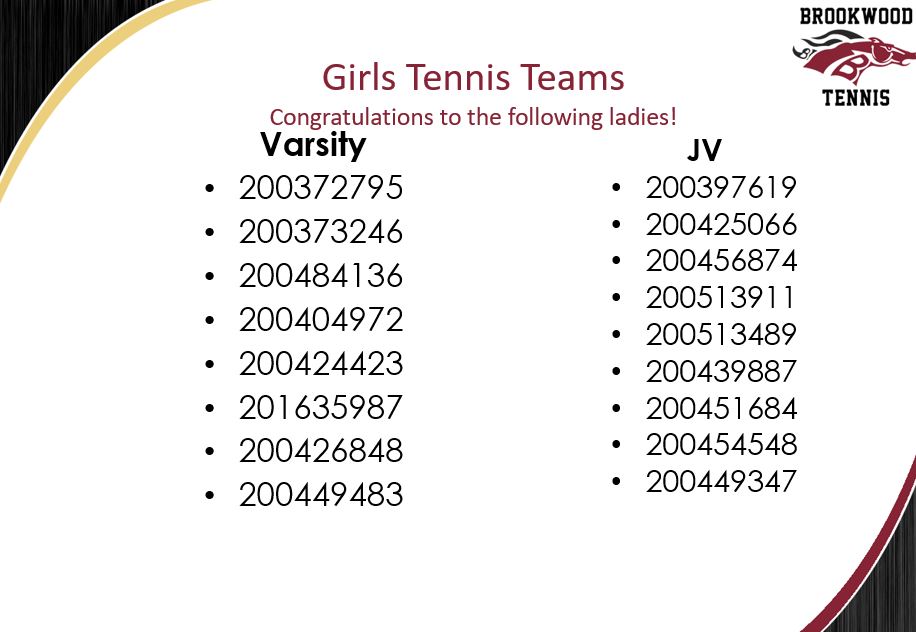 Girls’ 2022 Tennis Teams